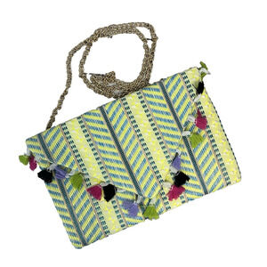 Sondra Roberts Handbag Clutch Purse Yellow Blue Woven Pink Purple Tassels